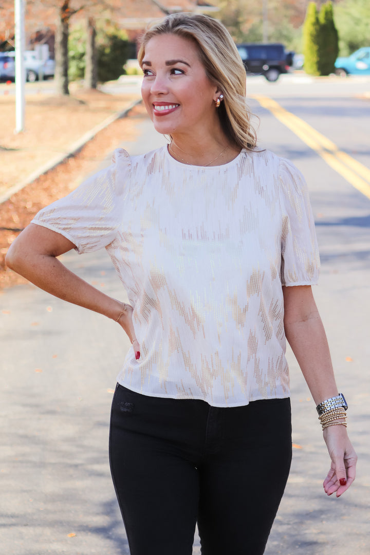 Sequin Pattern Top - Ivory/Gold