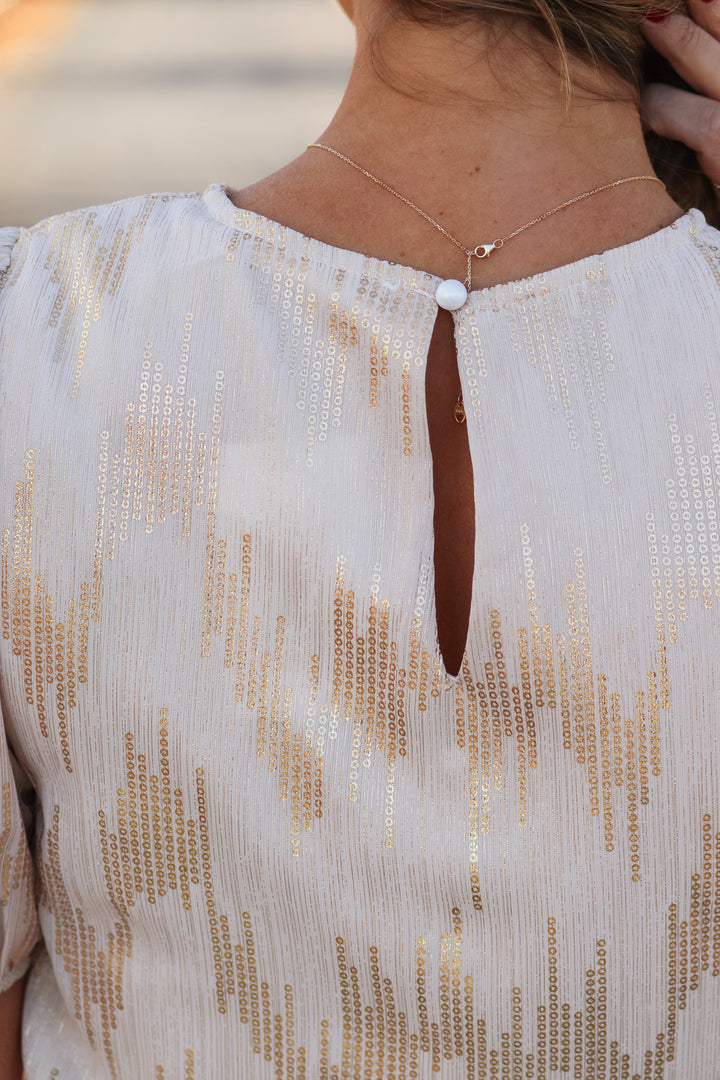 Sequin Pattern Top - Ivory/Gold