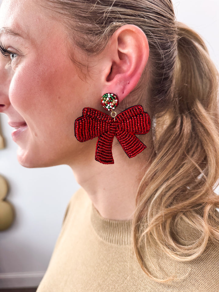 Bow Earrings - Red Multi