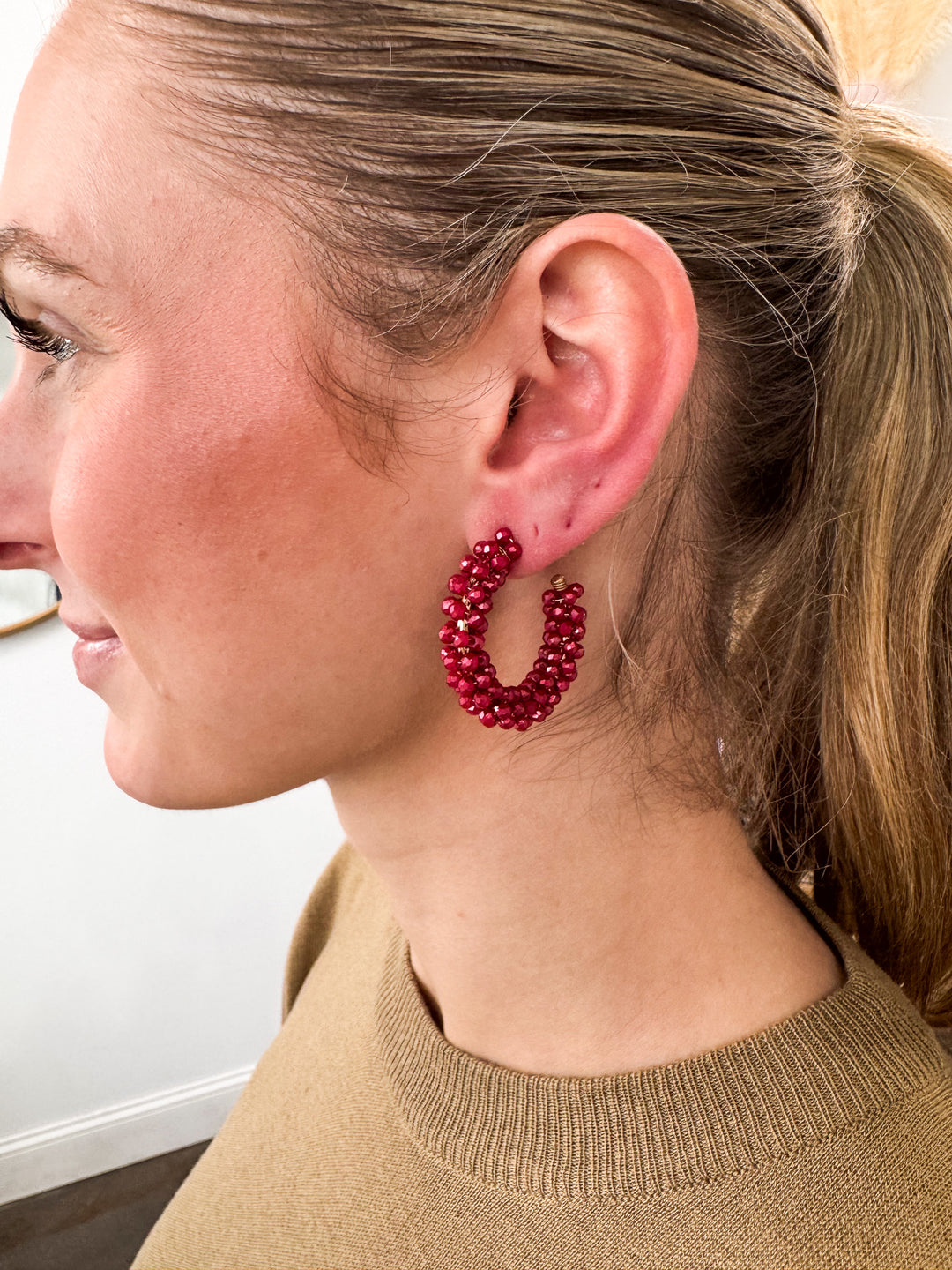 Beaded Hoops - Berry