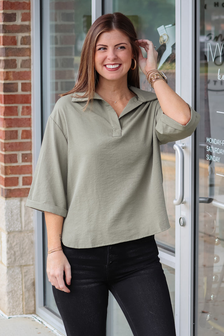 Collared Top - Olive