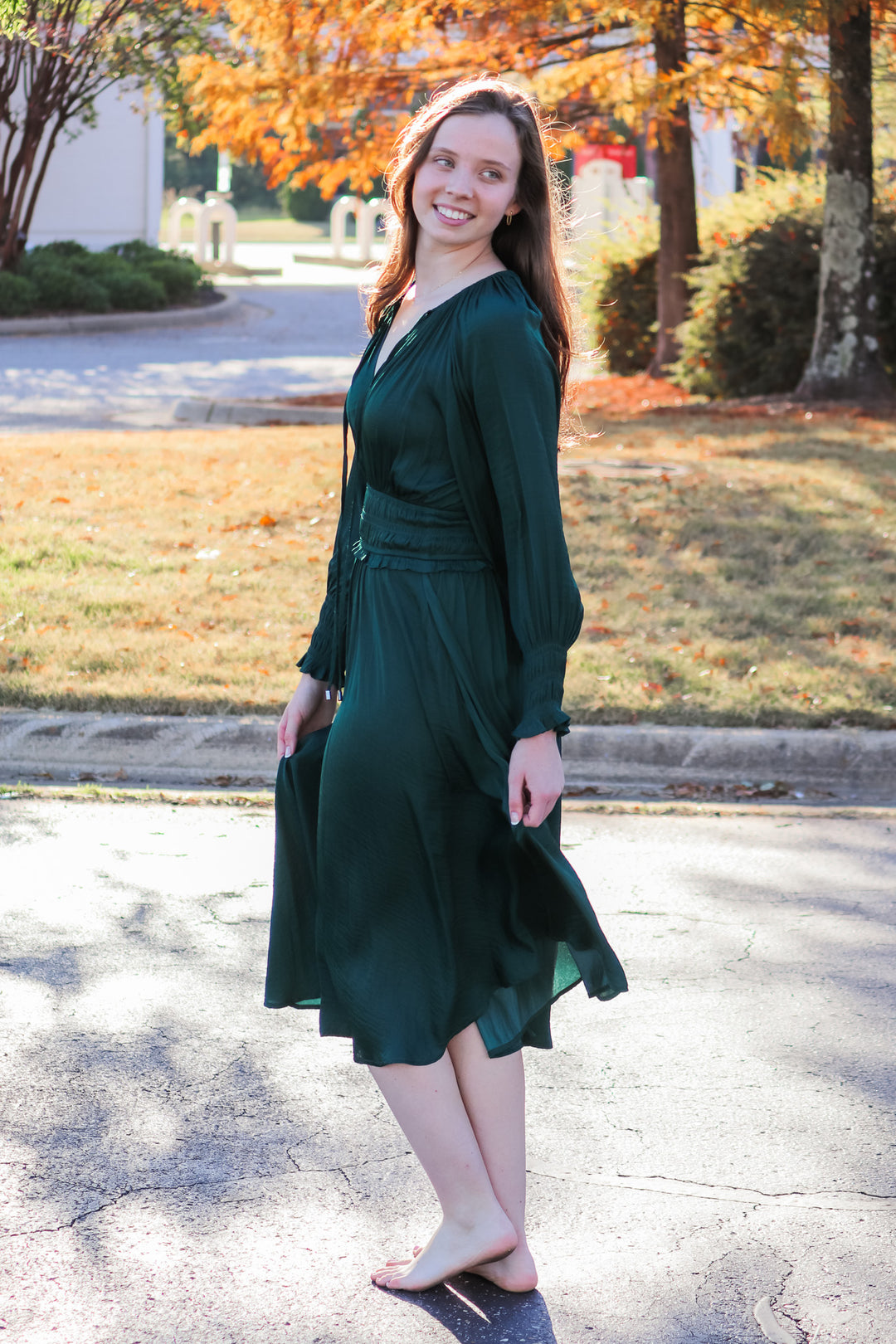 Smocked Waist Maxi Dress - Hunter Green