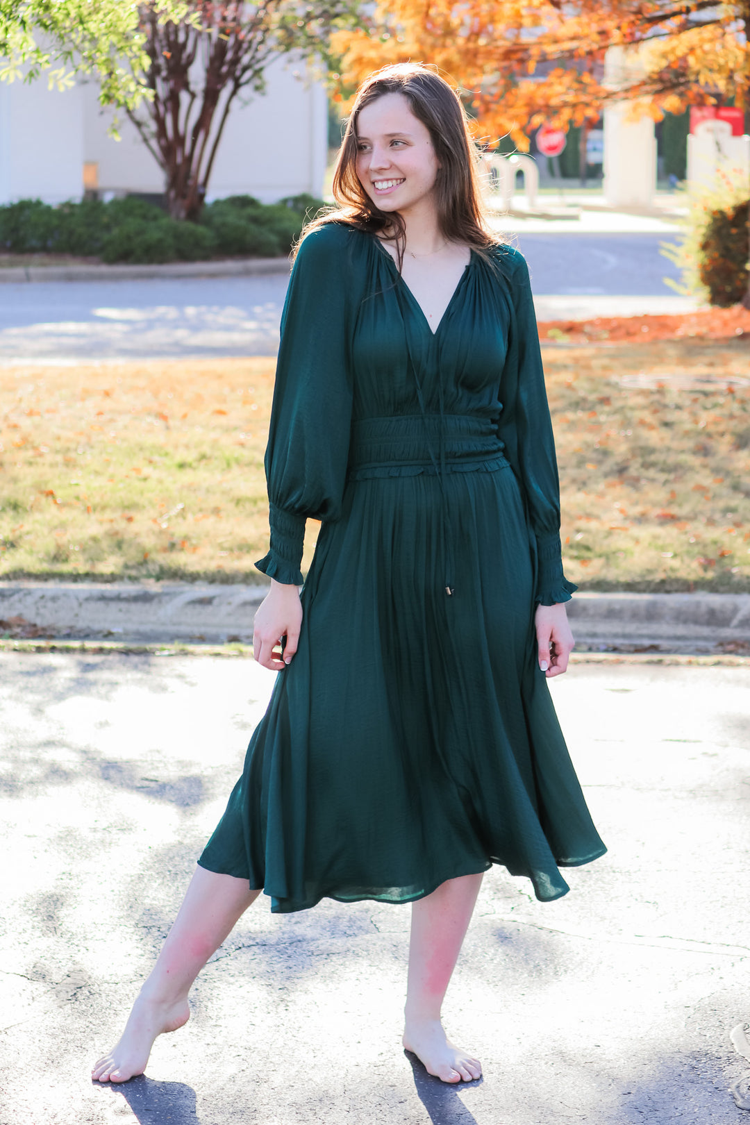 Smocked Waist Maxi Dress - Hunter Green