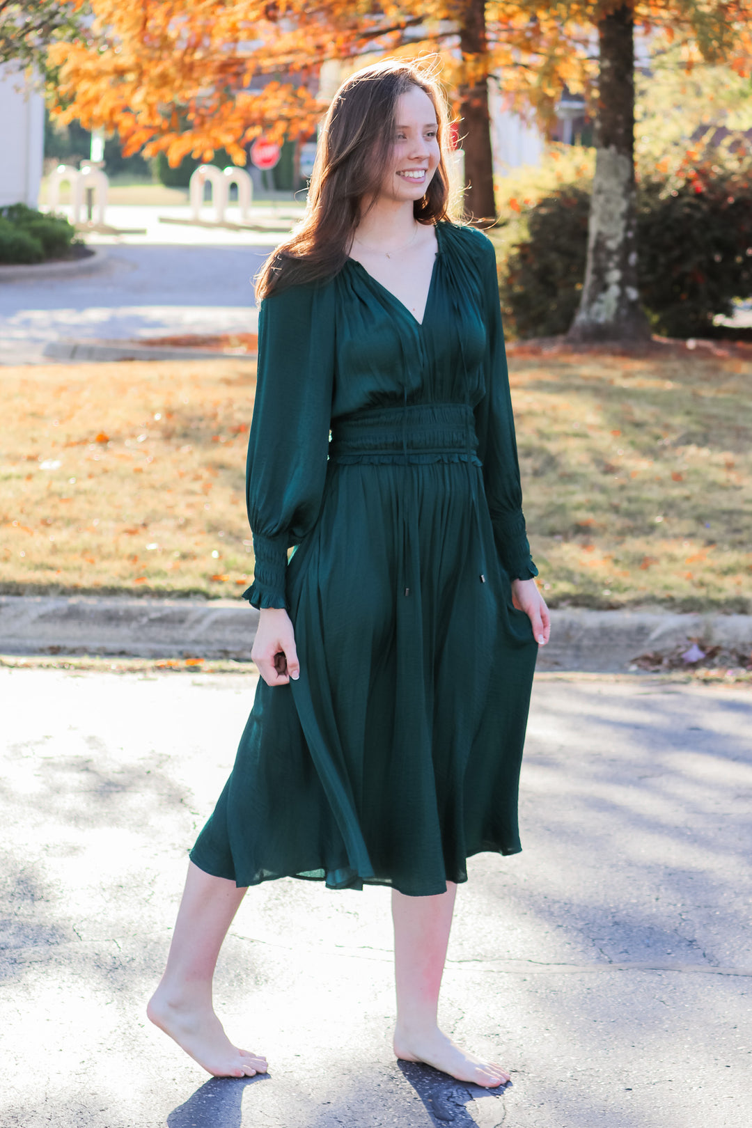 Smocked Waist Maxi Dress - Hunter Green