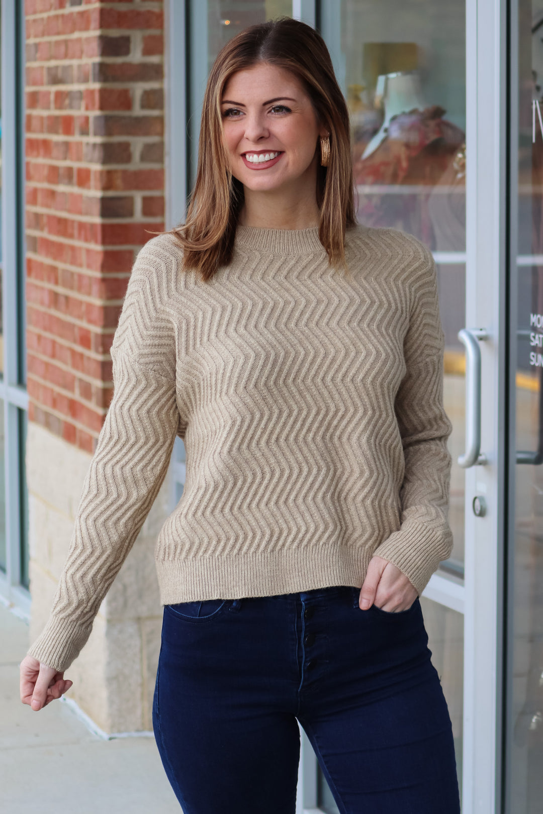 ZigZag Textured Sweater - Light Beige