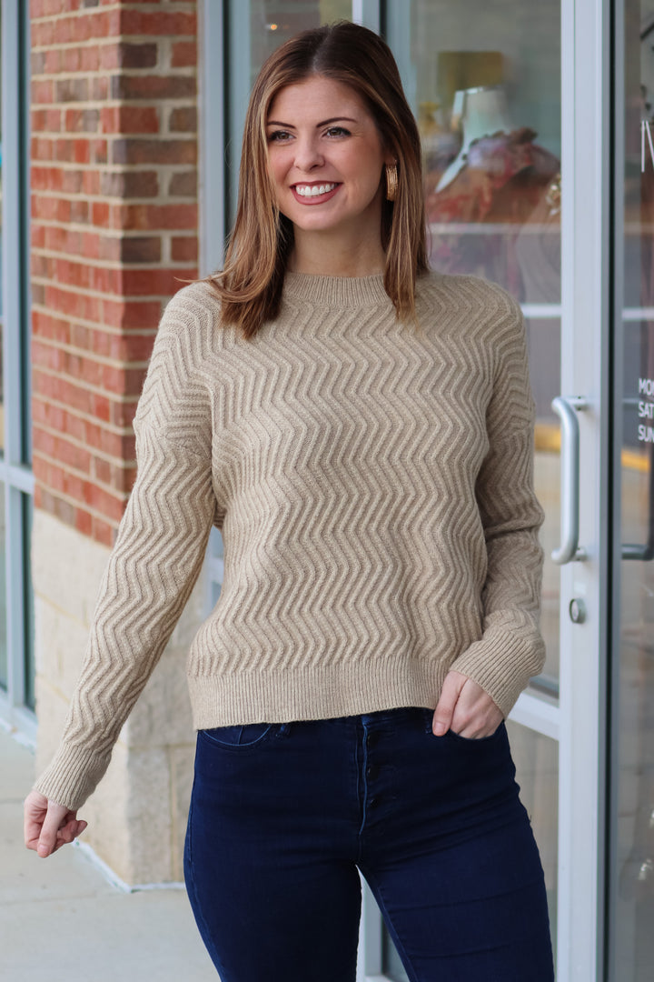 ZigZag Textured Sweater - Light Beige