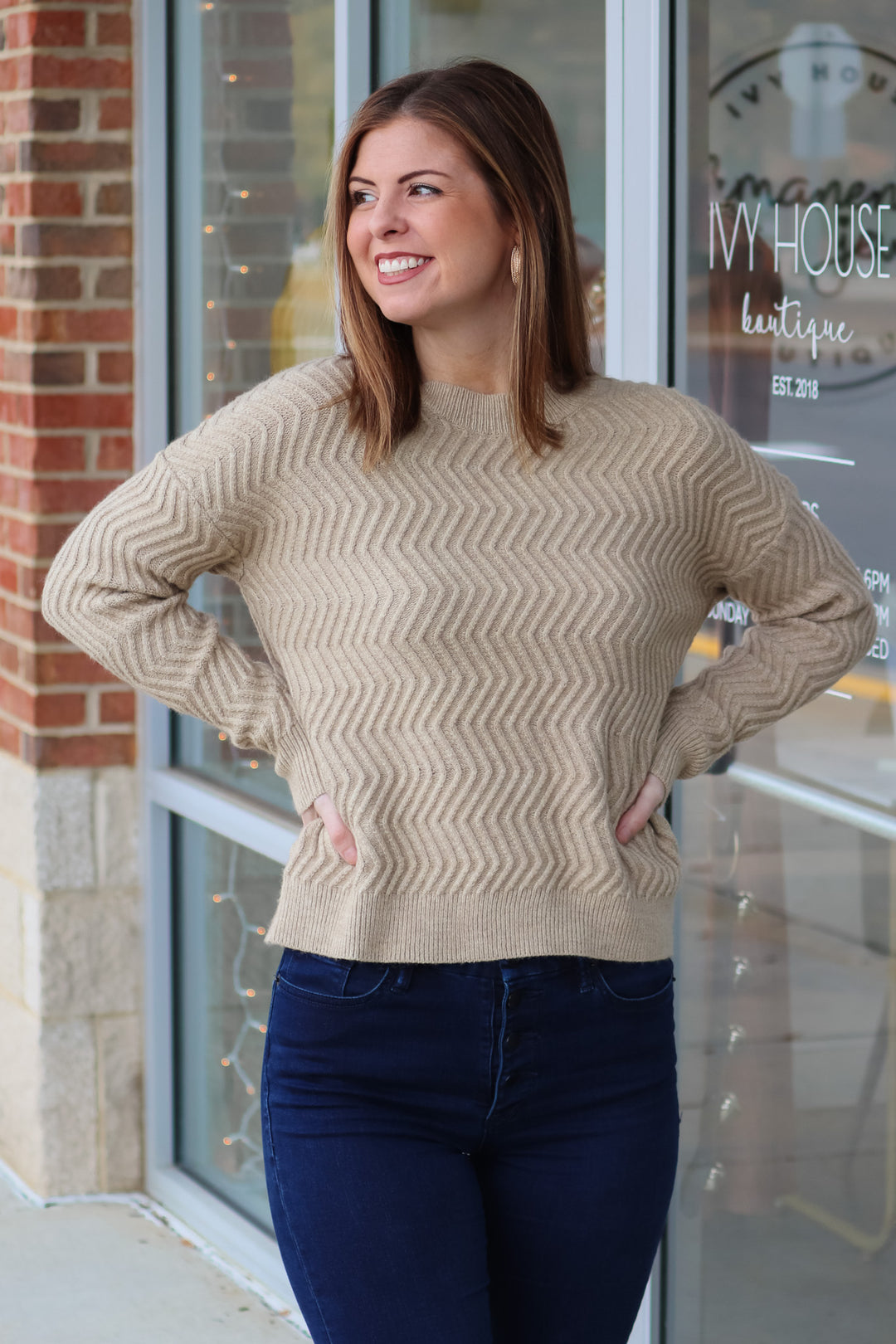 ZigZag Textured Sweater - Light Beige