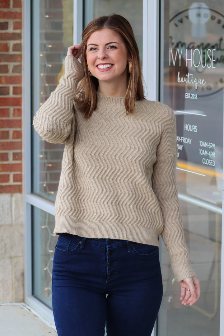 ZigZag Textured Sweater - Light Beige