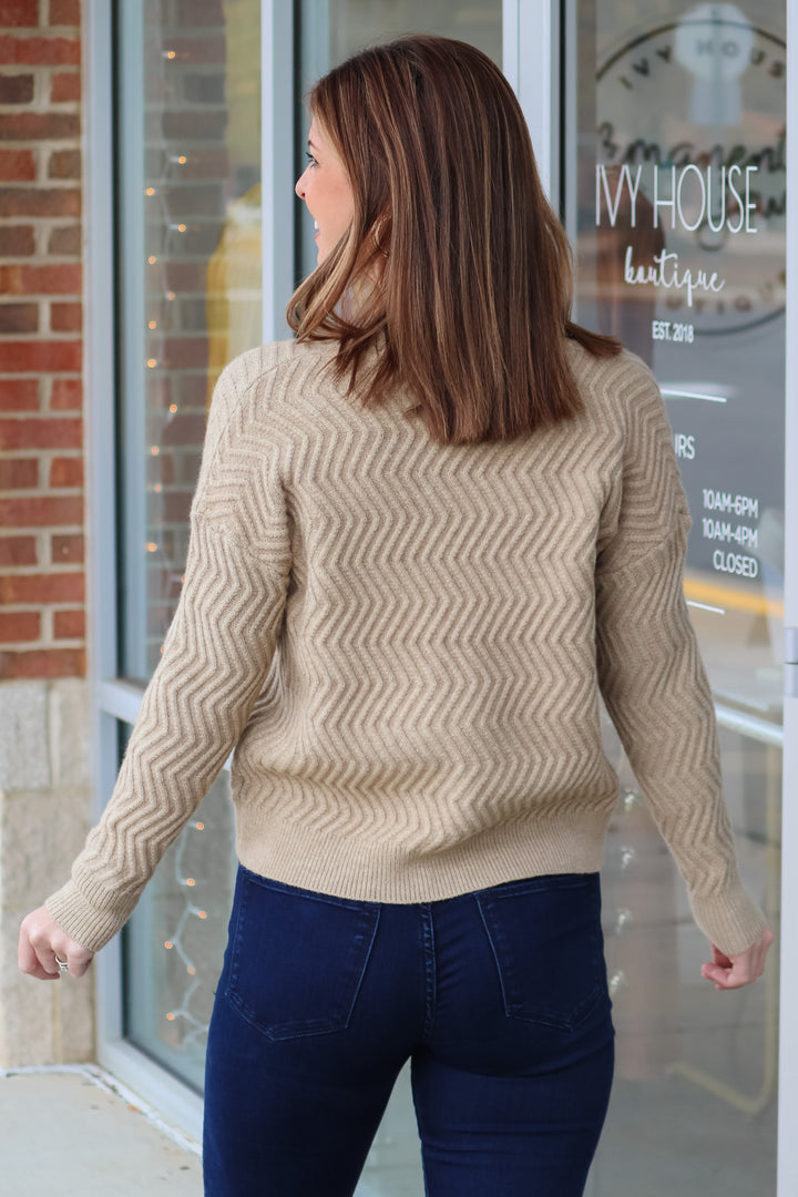 ZigZag Textured Sweater - Light Beige