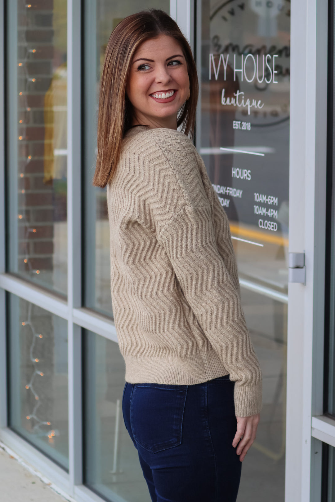 ZigZag Textured Sweater - Light Beige