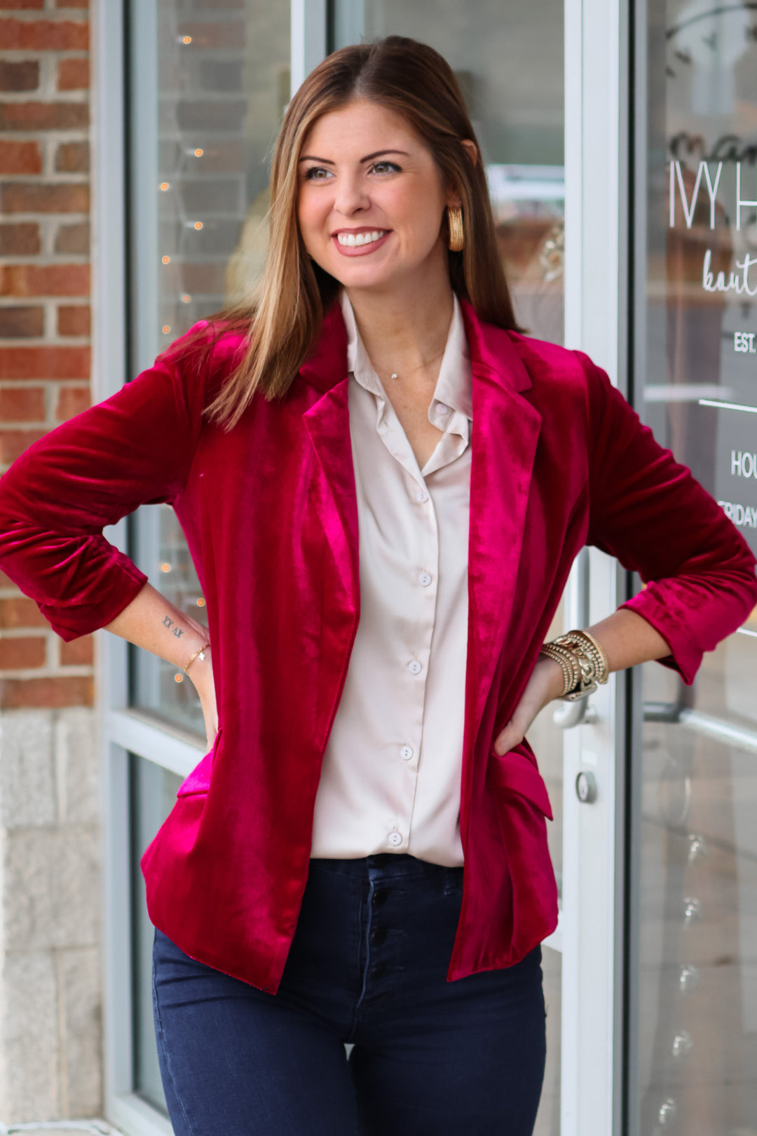 Velvet Blazer - Deep Cherry