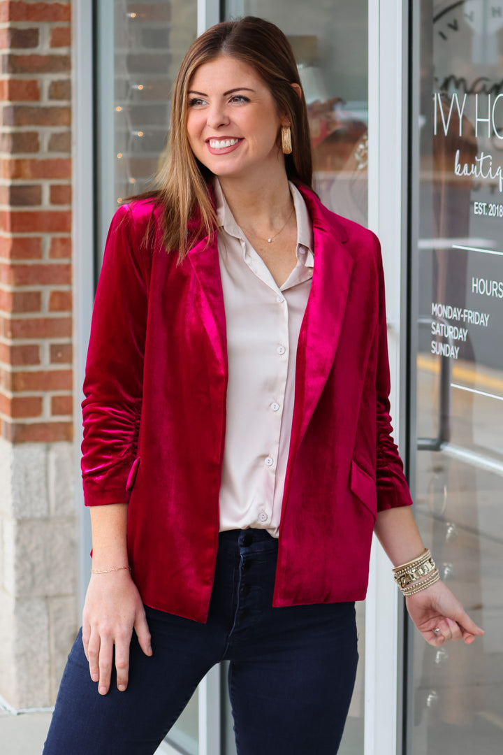 Velvet Blazer - Deep Cherry