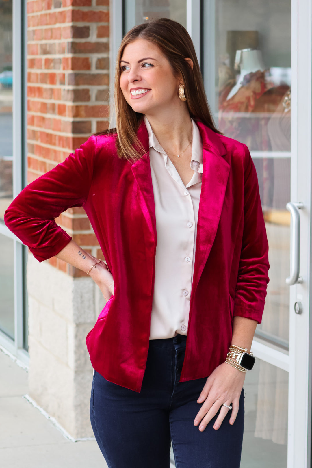 Velvet Blazer - Deep Cherry