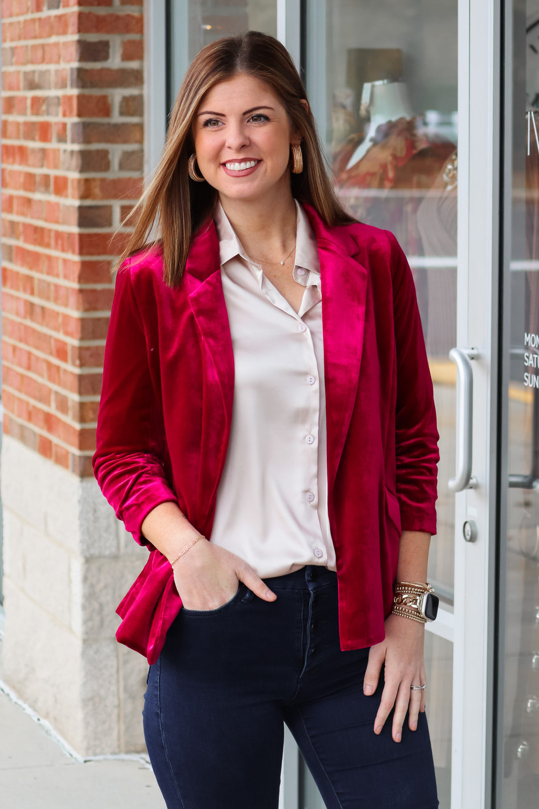 Velvet Blazer - Deep Cherry