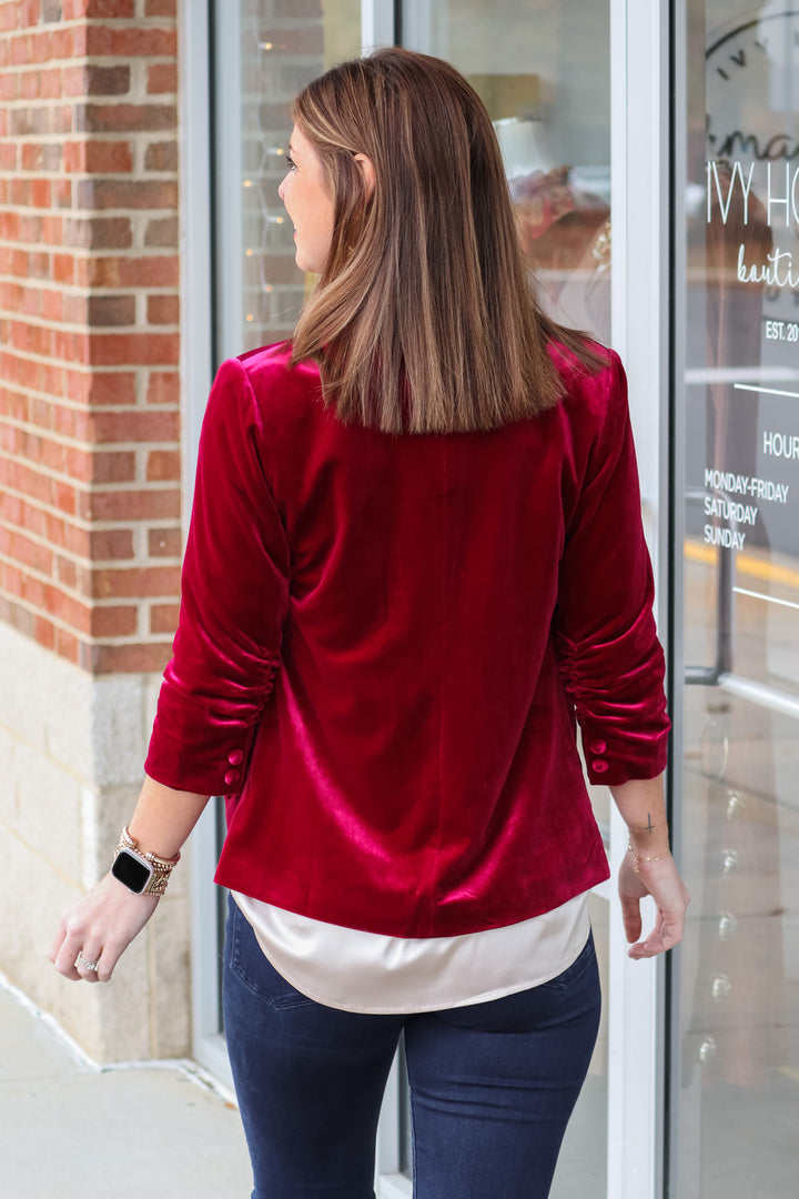 Velvet Blazer - Deep Cherry