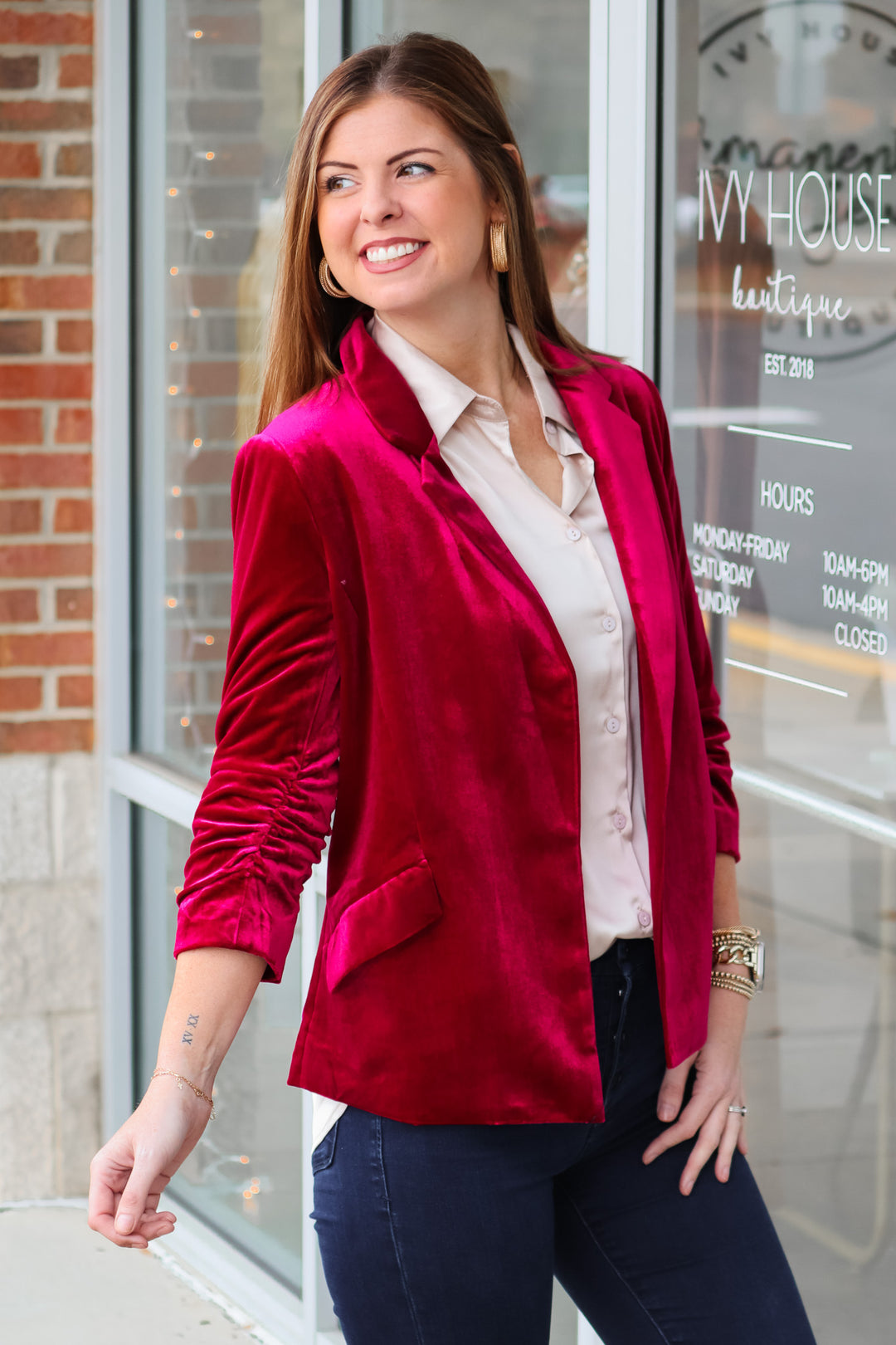 Velvet Blazer - Deep Cherry