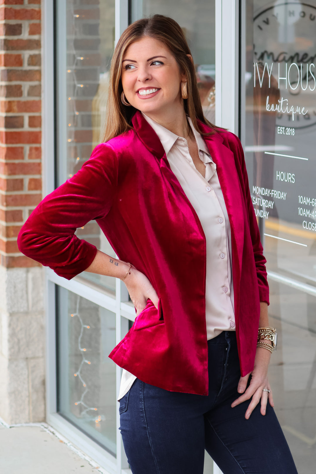 Velvet Blazer - Deep Cherry