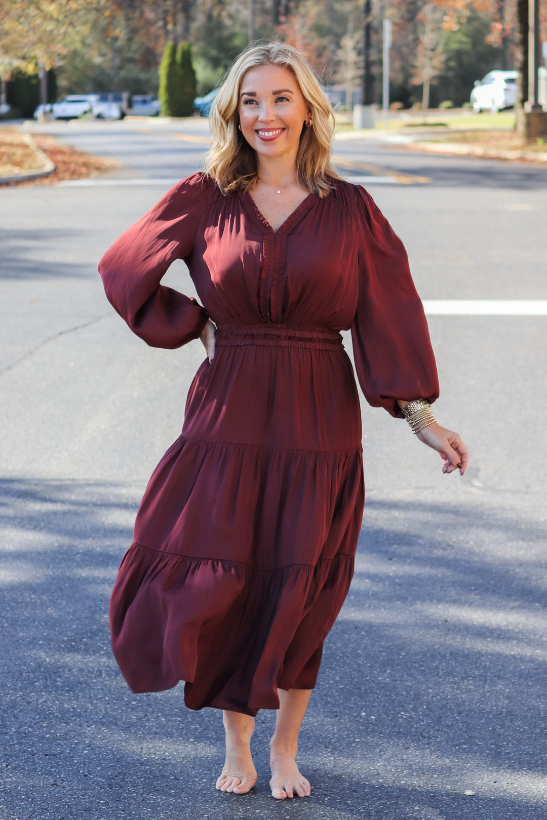 Mini Ruffle Midi Dress - Vino