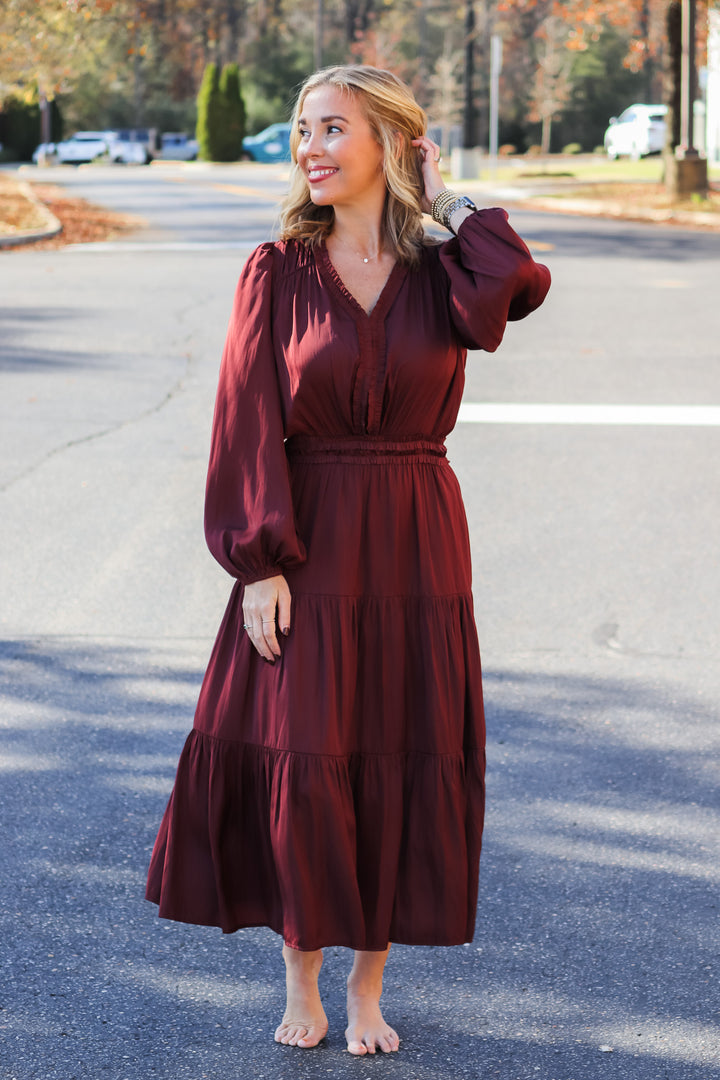 Mini Ruffle Midi Dress - Vino