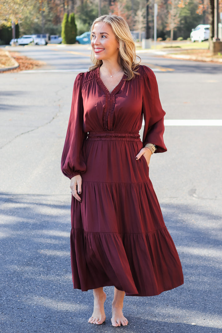 Mini Ruffle Midi Dress - Vino