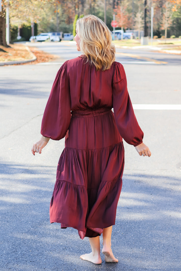 Mini Ruffle Midi Dress - Vino