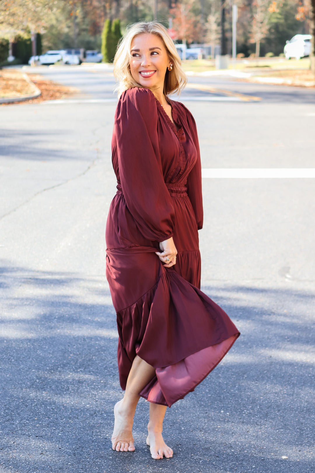 Mini Ruffle Midi Dress - Vino