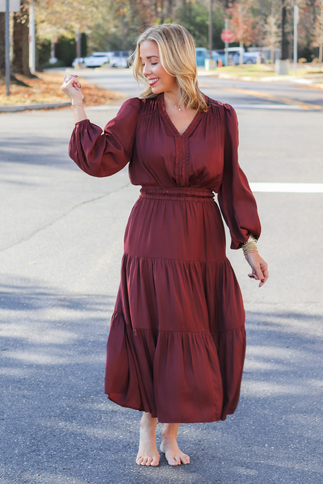 Mini Ruffle Midi Dress - Vino