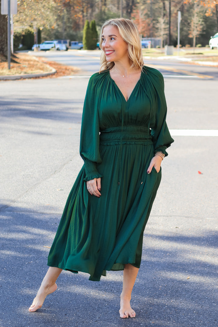 Smocked Waist Maxi Dress - Hunter Green