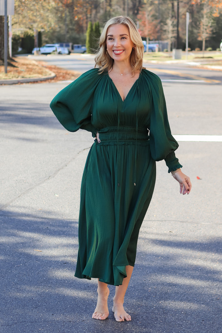 Smocked Waist Maxi Dress - Hunter Green