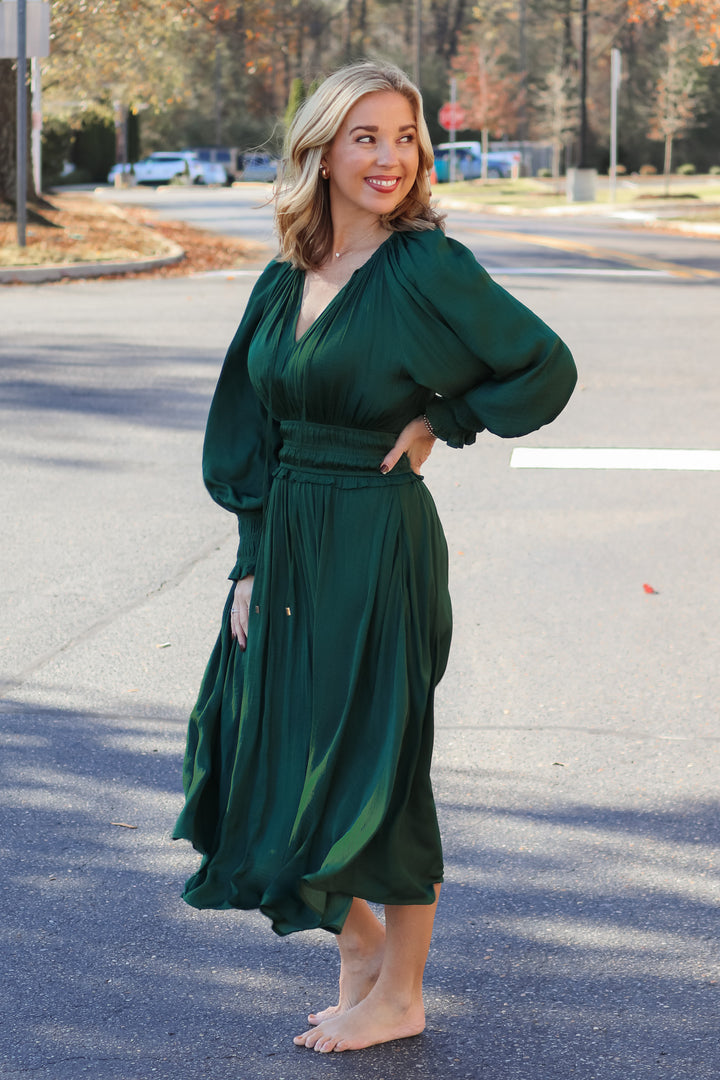 Smocked Waist Maxi Dress - Hunter Green