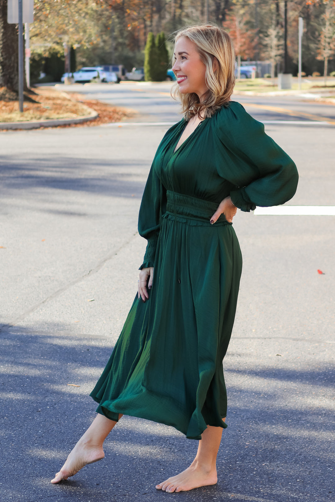 Smocked Waist Maxi Dress - Hunter Green