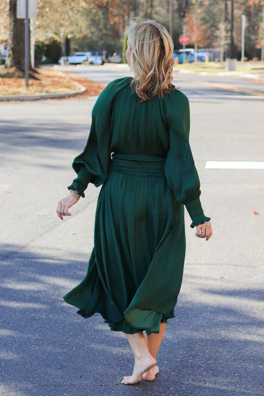 Smocked Waist Maxi Dress - Hunter Green