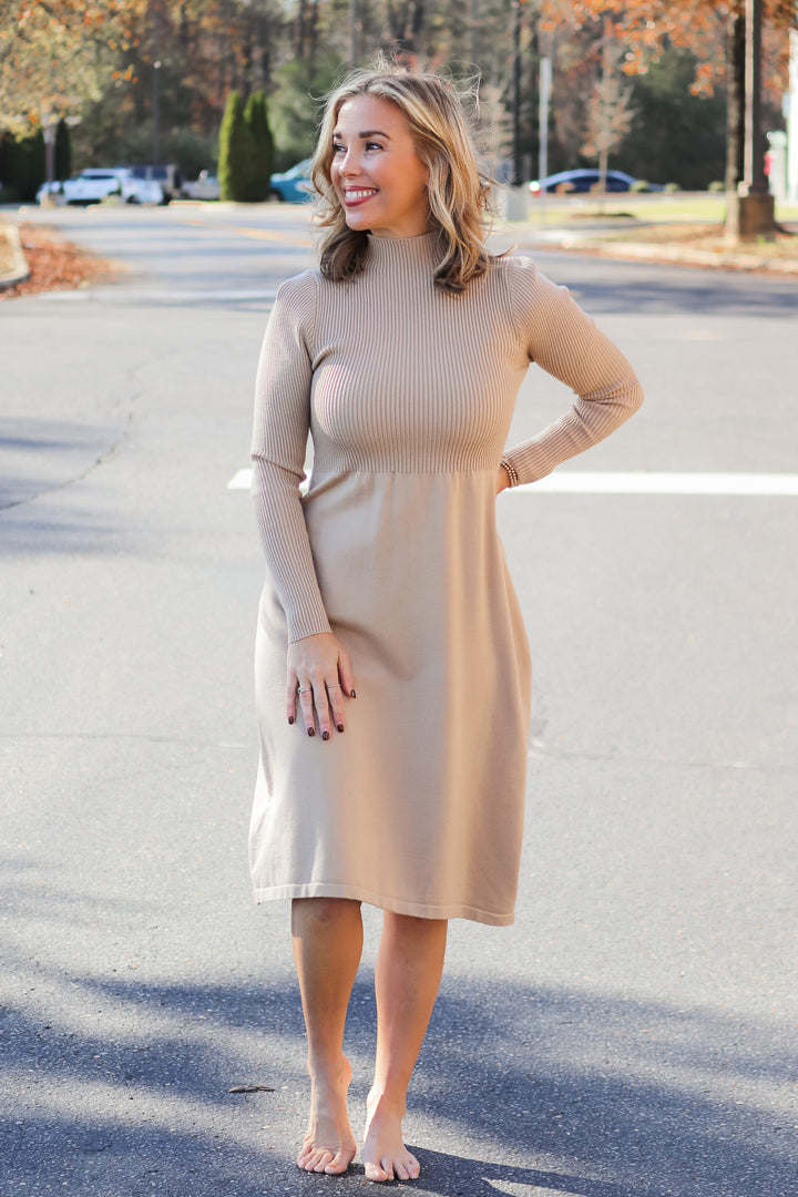 Fit & Flare Sweater Dress - Taupe