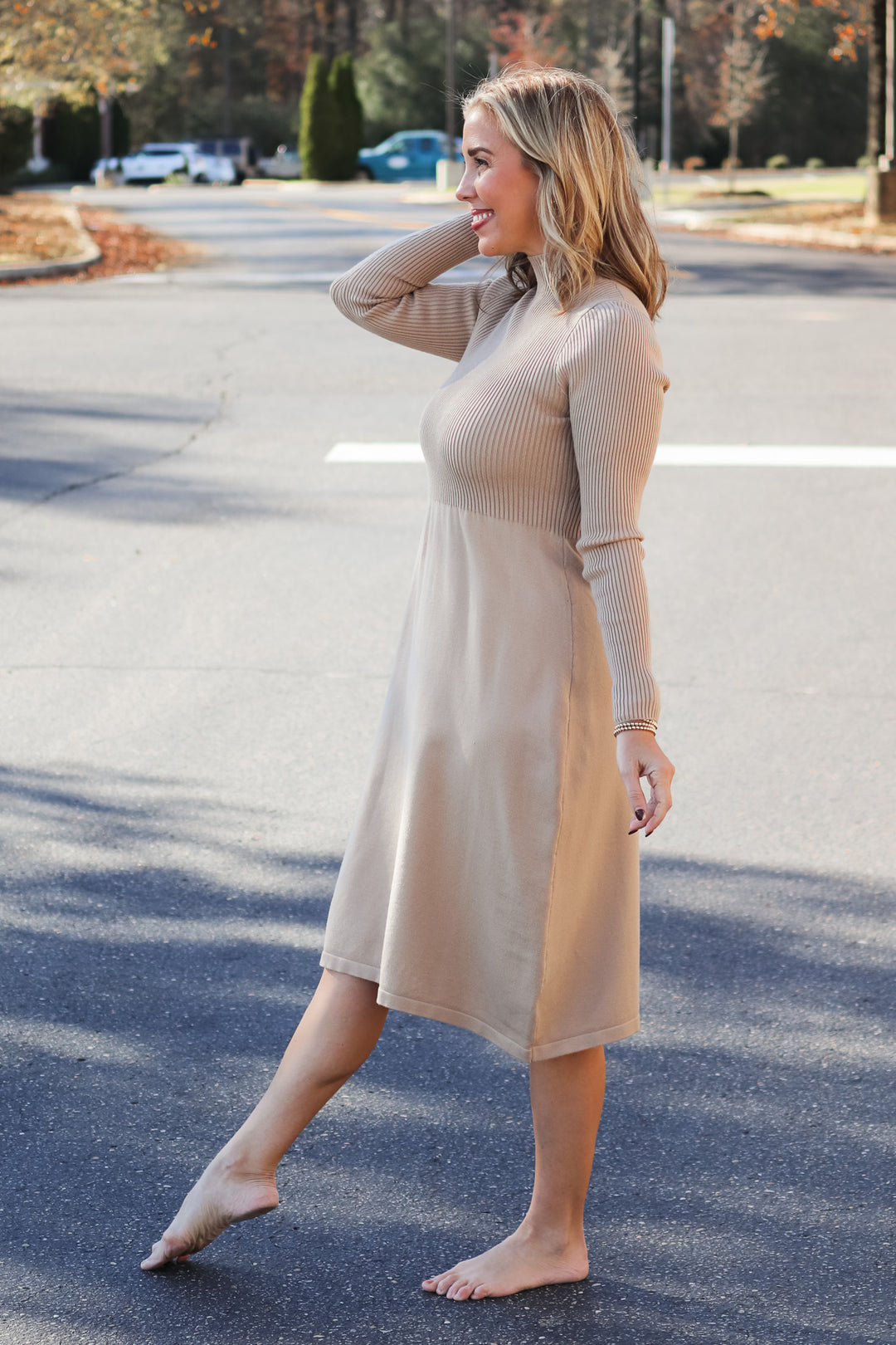 Fit & Flare Sweater Dress - Taupe