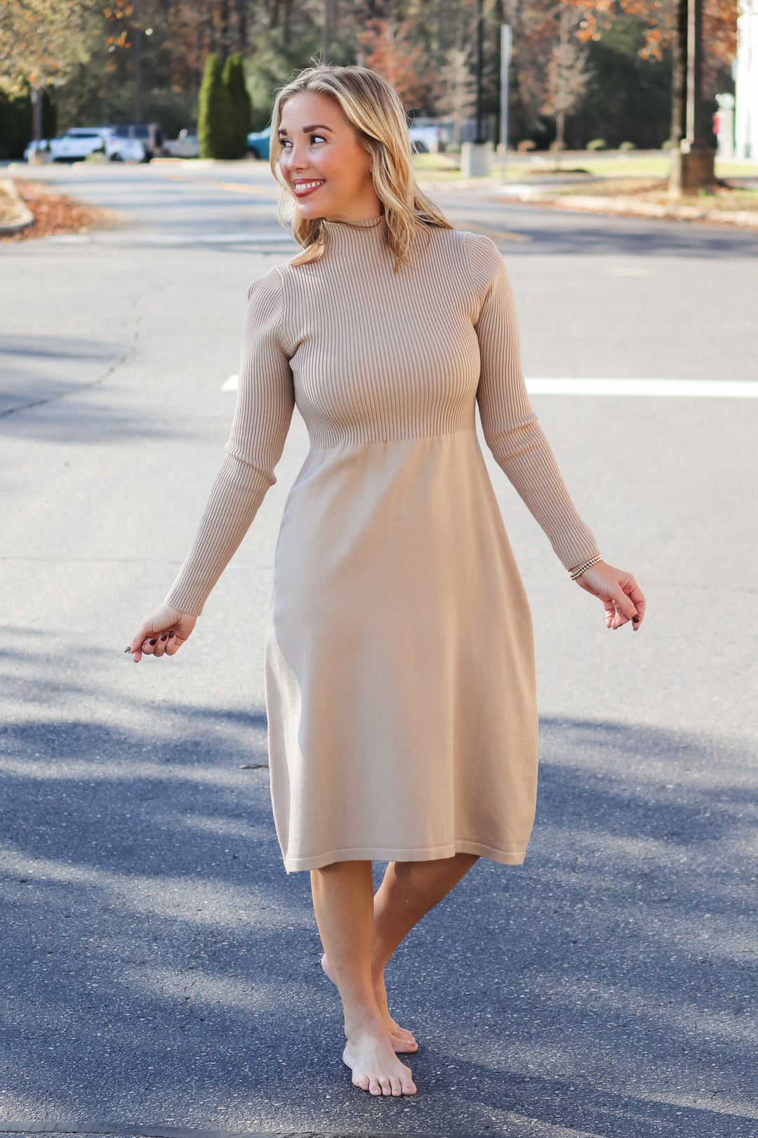 Fit & Flare Sweater Dress - Taupe