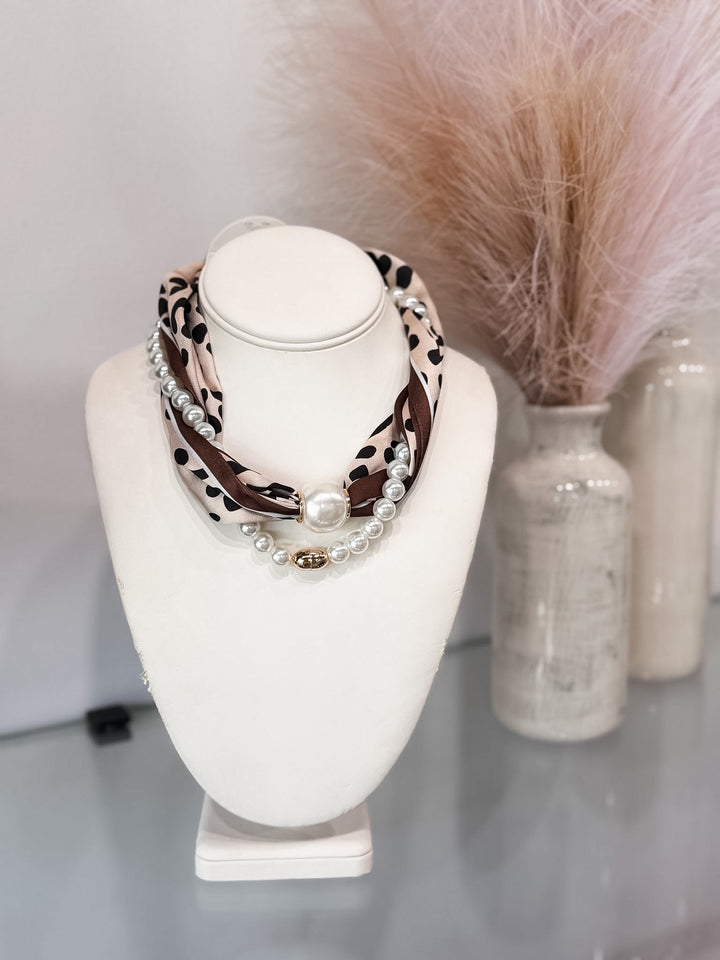 Luxe Pearl Scarf Necklace - Animal Print