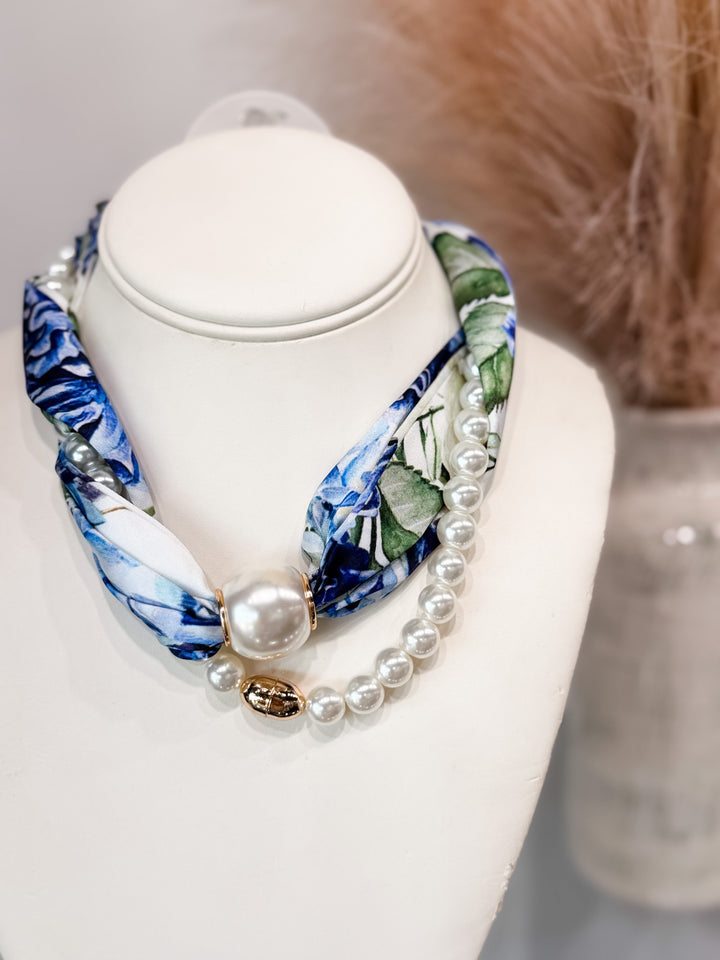Luxe Pearl Scarf Necklace - Blue/Green