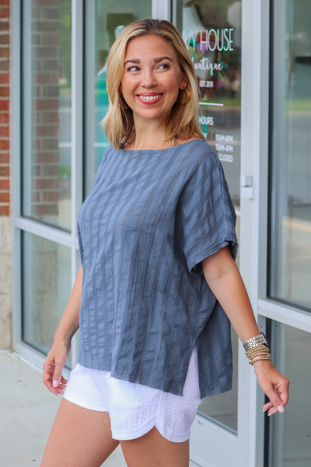 Textured Cotton Top - Lake