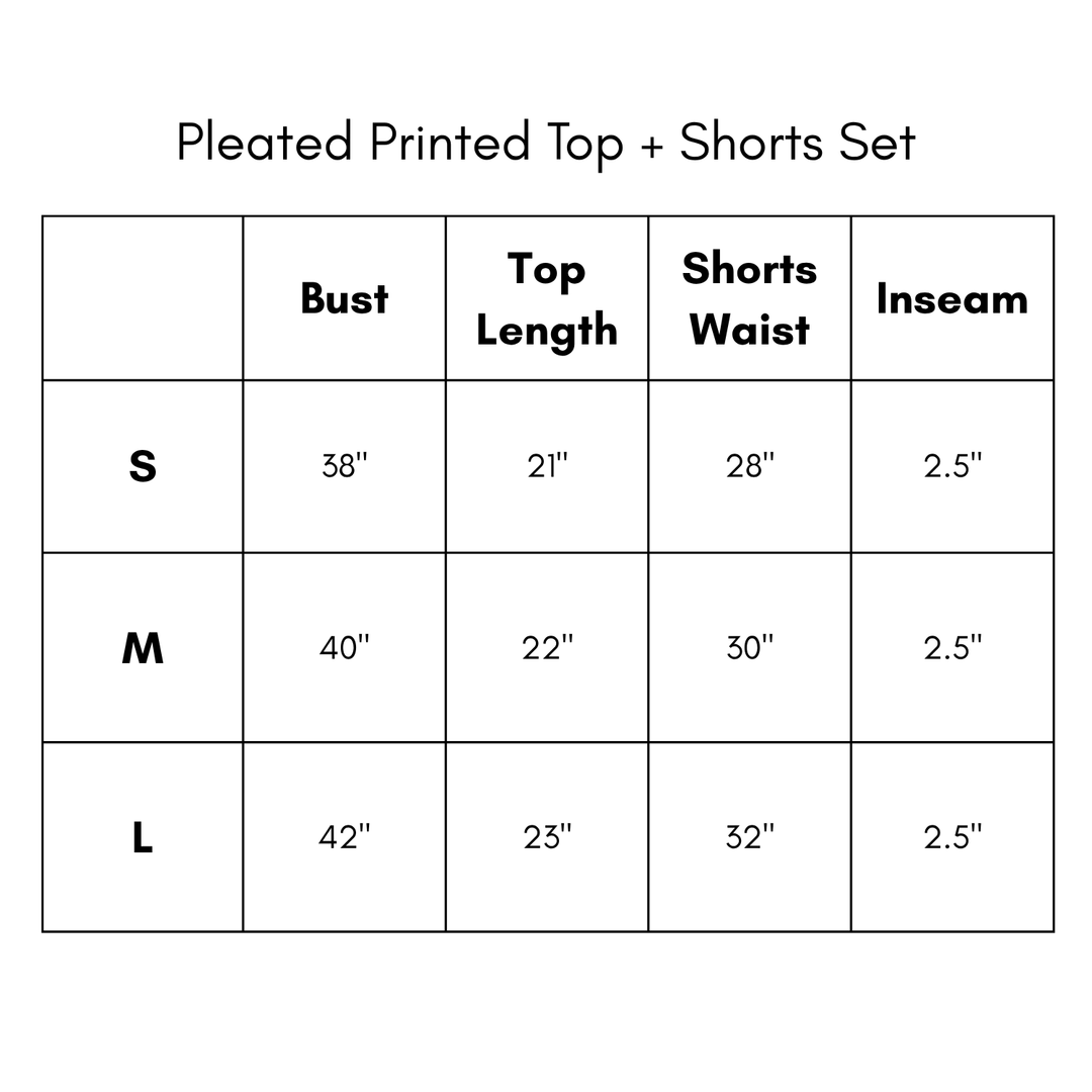 Pleated Top + Shorts Set - Cream/Blue