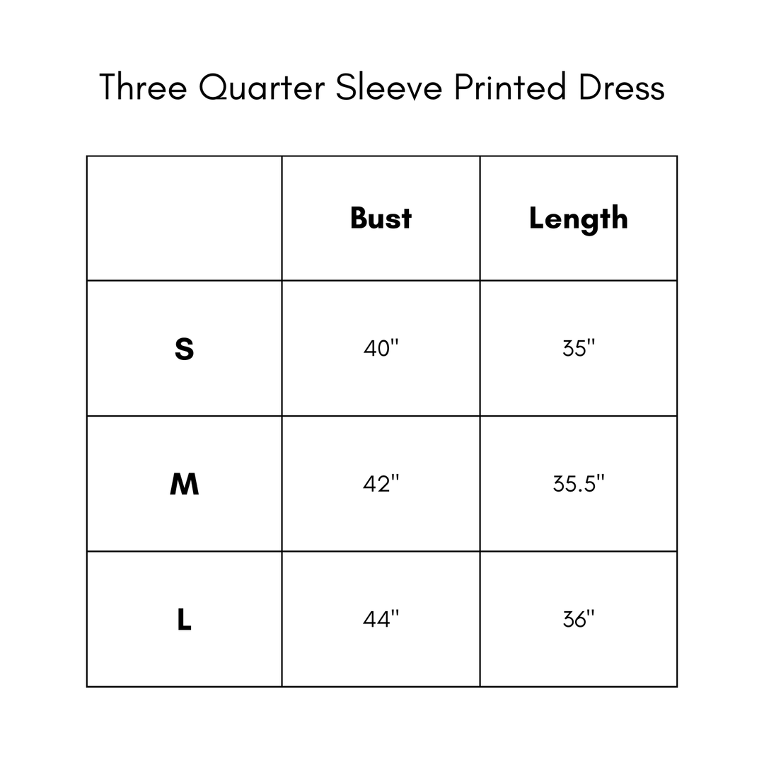 Three Quarter Sleeve Printed Dress - Hunter