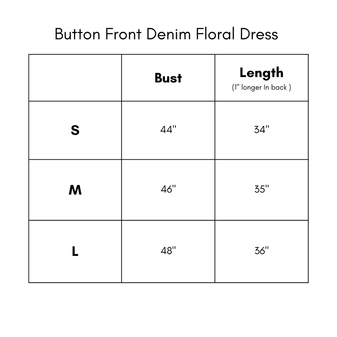 Button Front Floral Denim Dress - Black