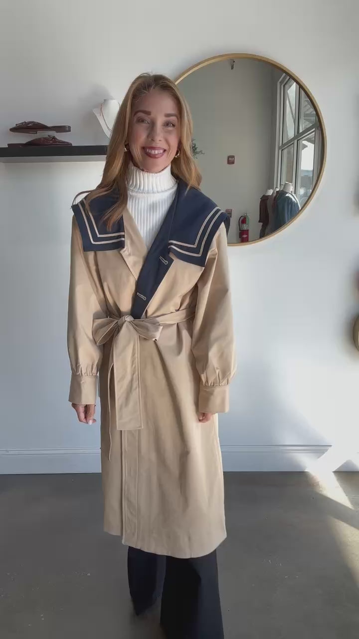 Contrast Collar Trench Coat - Tan