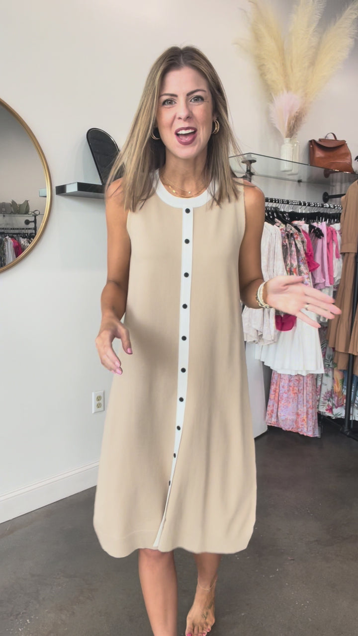 White Contrast Knit Dress