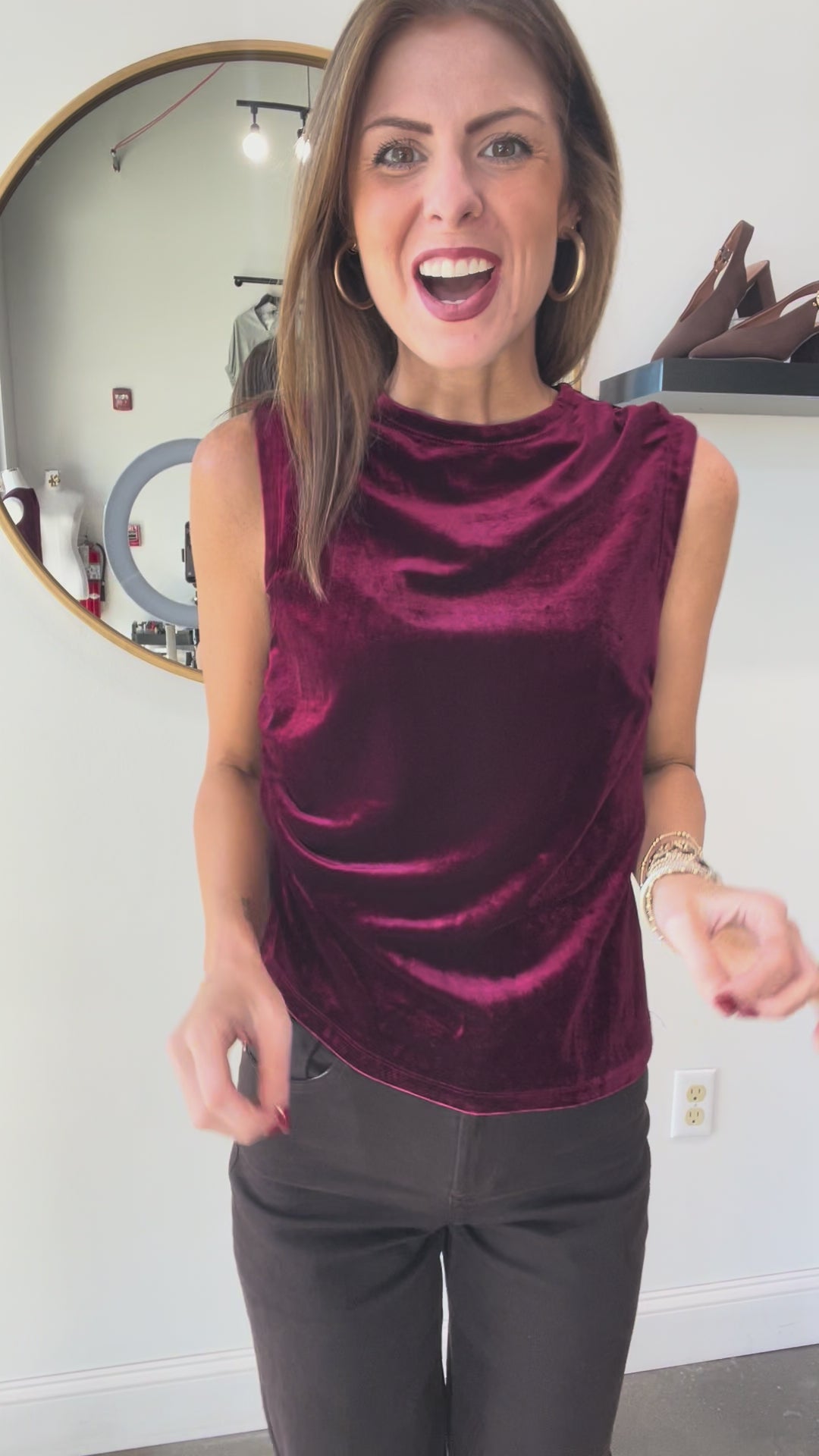 Asymmetrical Velvet Tank - Cherry