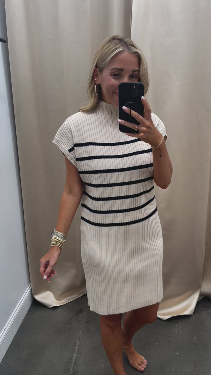 Mock Neck Striped Sweater Dress