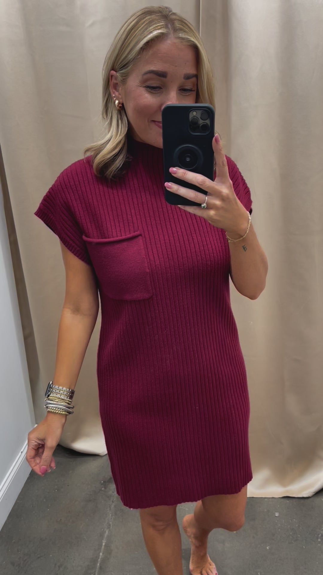 Mock Neck Sweater Dress - Crimson