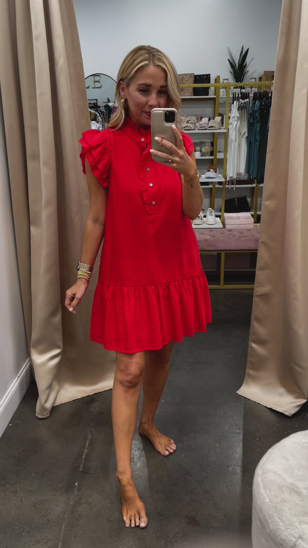 Button Front Dress - Red