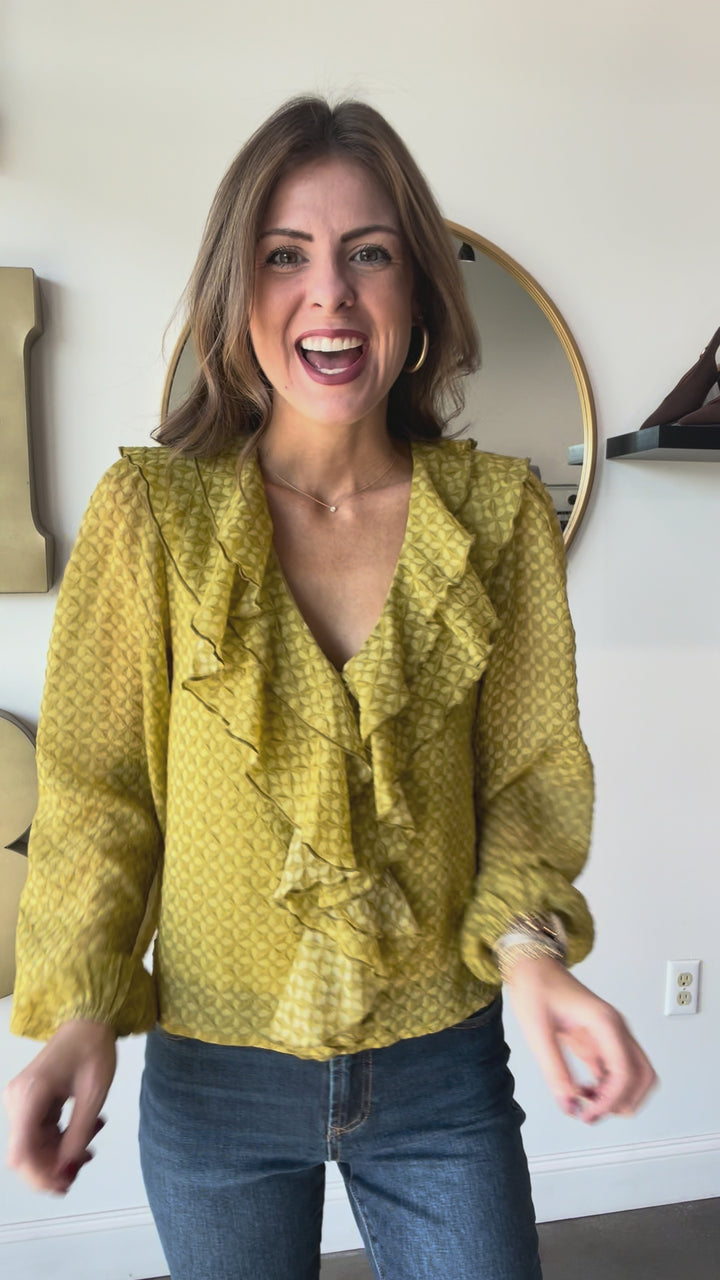 Ruffle Neck Blouse - Olive