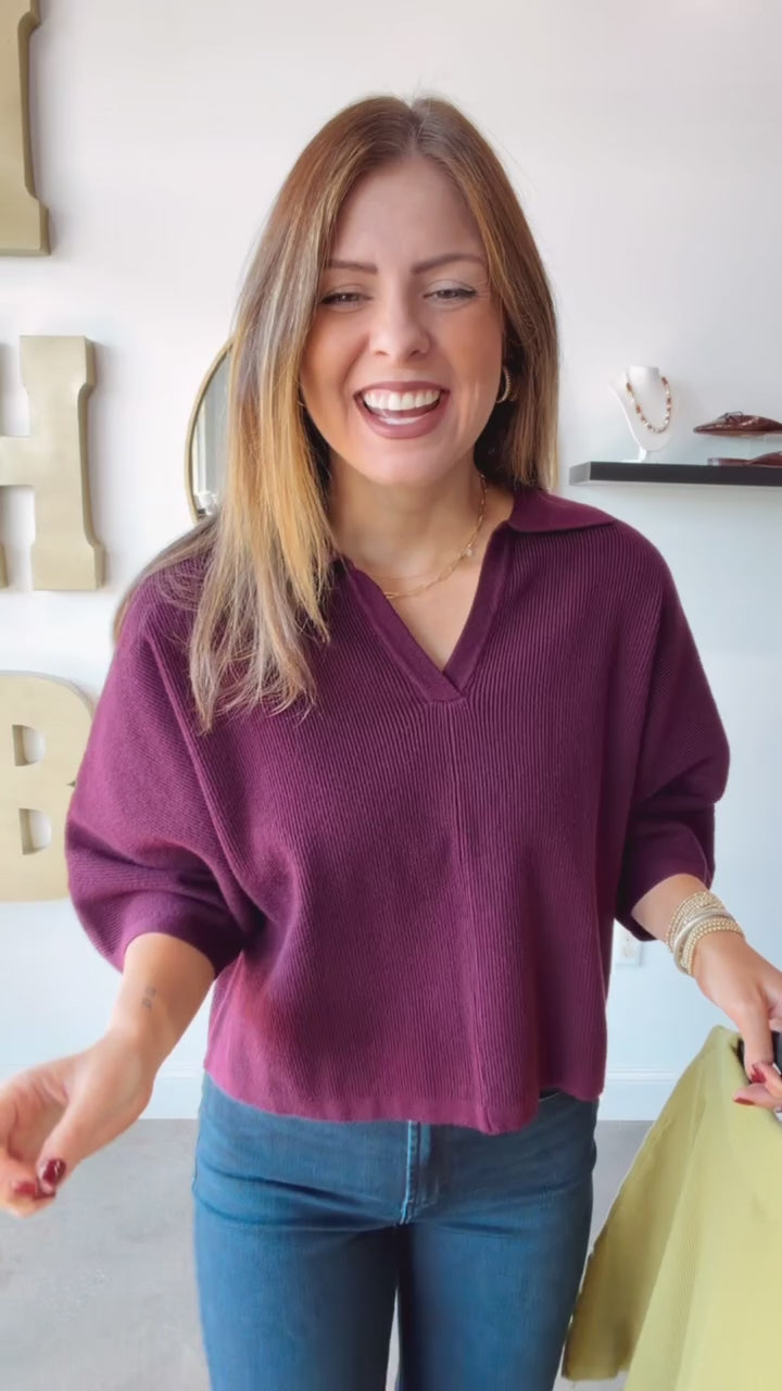 Ribbed Texture Sweater - Merlot