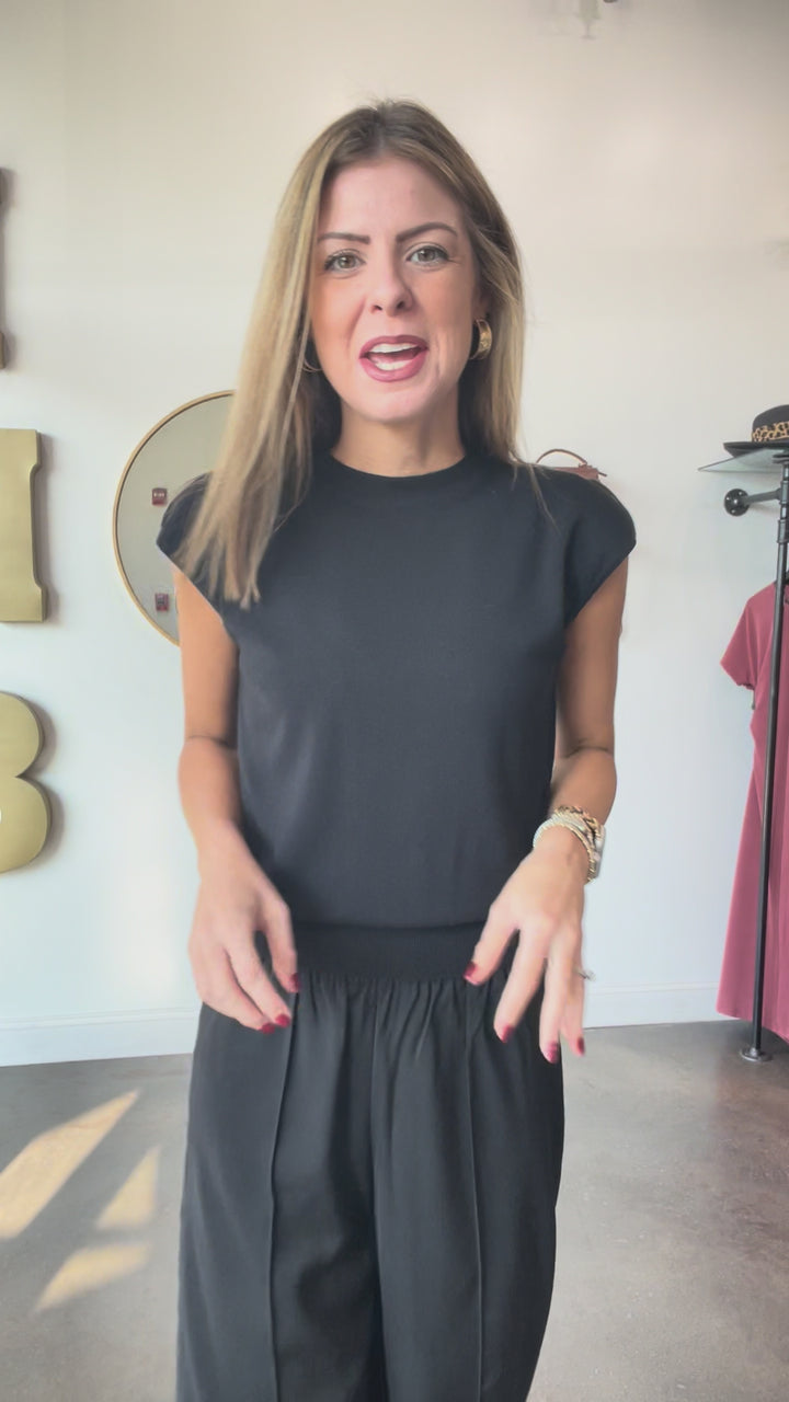 Crew Neck Knit Top - Black